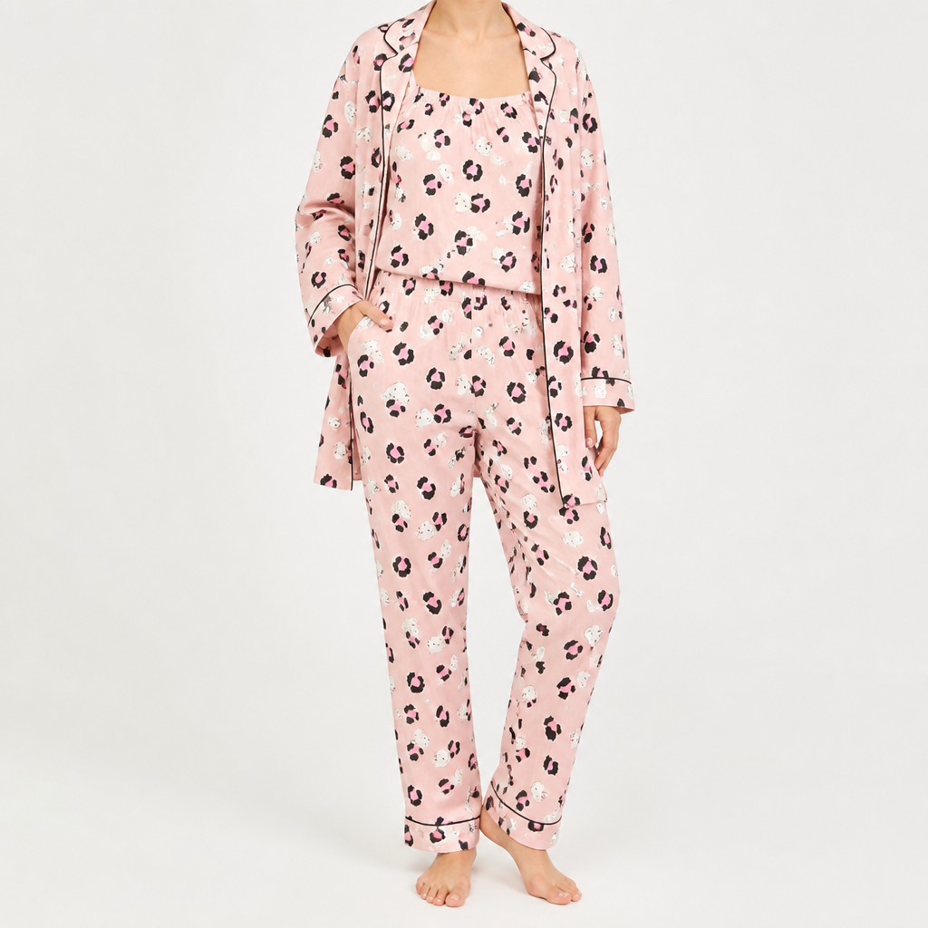 Julia | Womens Cotton Button Up Long Sleeve Loungewear Pajama Set, Pink