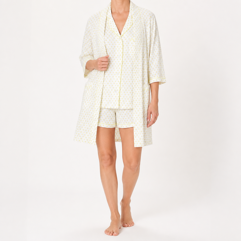 Julie | Womens Short Sleeve Cotton Shorts Pajama Set, Yellow