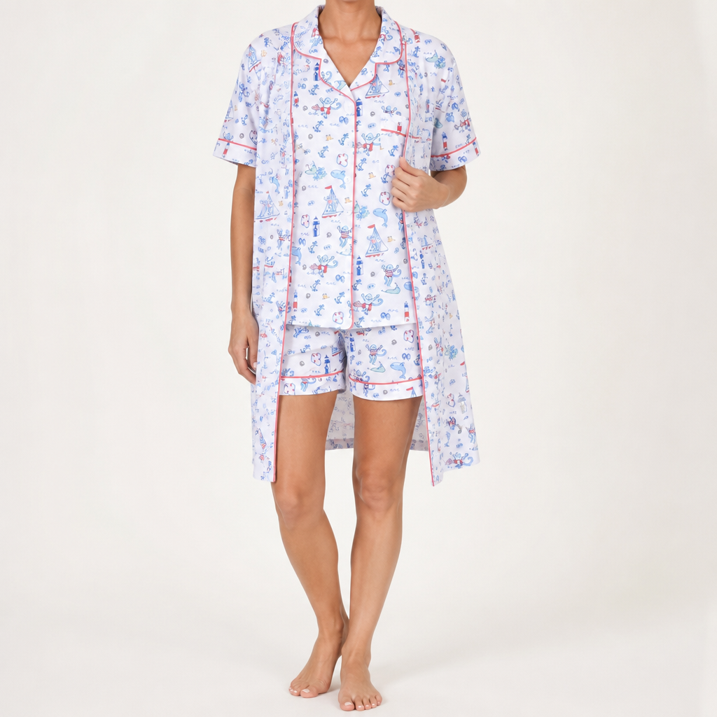 Julie | Womens Short Sleeve Cotton Shorts Pajama Set, Sky Blue