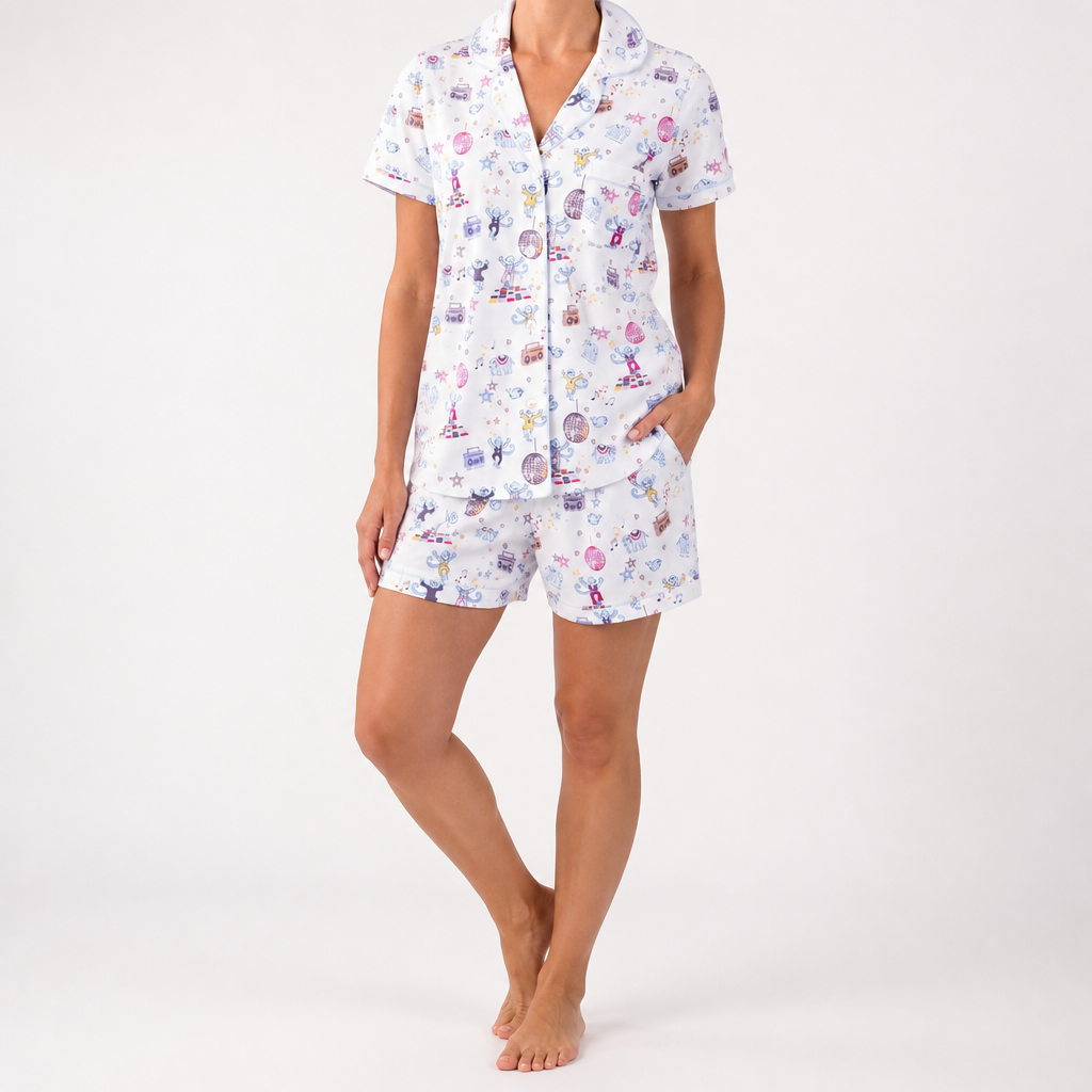 Julie | Womens Short Sleeve Cotton Shorts Pajama Set, White
