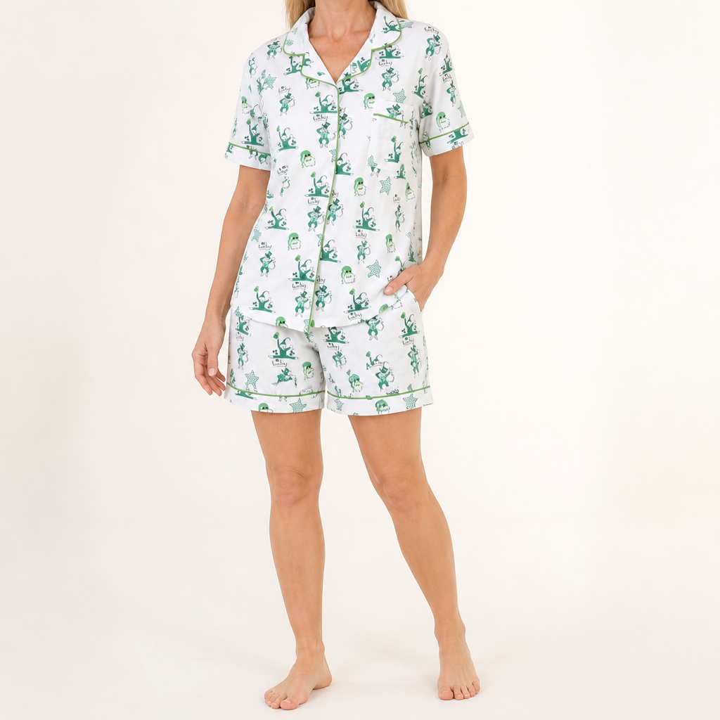 Julie | Womens Short Sleeve Cotton Shorts Pajama Set, Forest Green