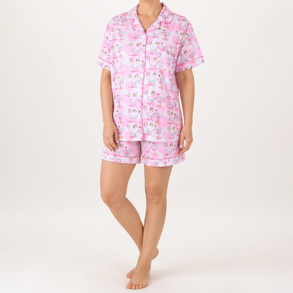 Julie | Womens Short Sleeve Cotton Shorts Pajama Set, Rose Pink