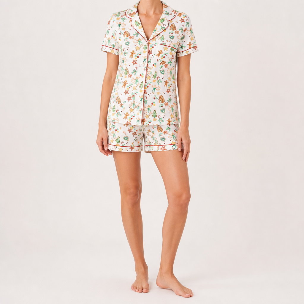 Julie | Womens Short Sleeve Cotton Shorts Pajama Set, Spring Green