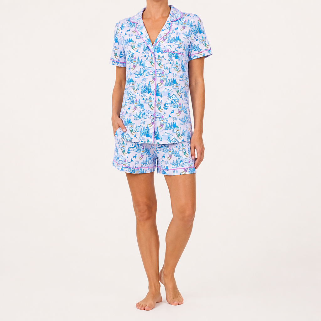 Julie | Womens Short Sleeve Cotton Shorts Pajama Set, Blue
