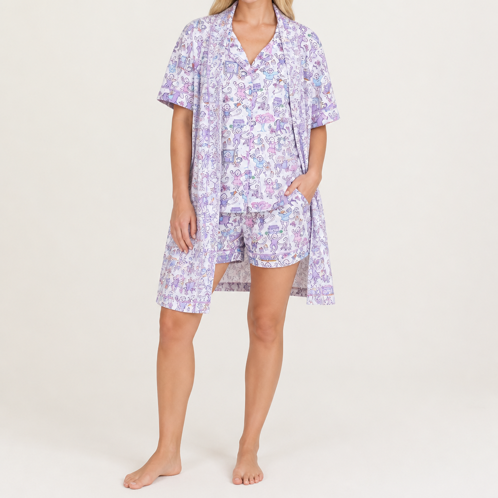 Julie | Womens Short Sleeve Cotton Shorts Pajama Set, Purple