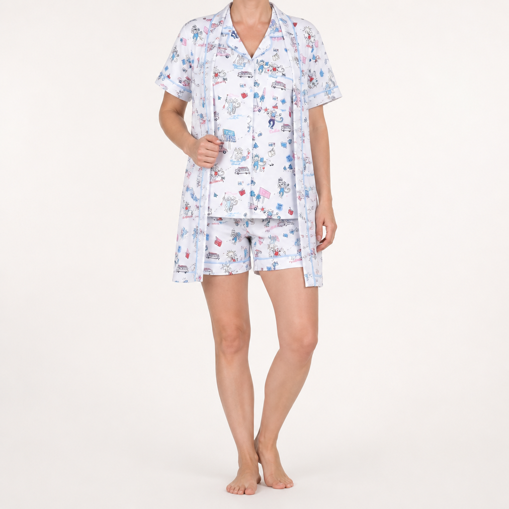 Julie | Womens Short Sleeve Cotton Shorts Pajama Set, Cream