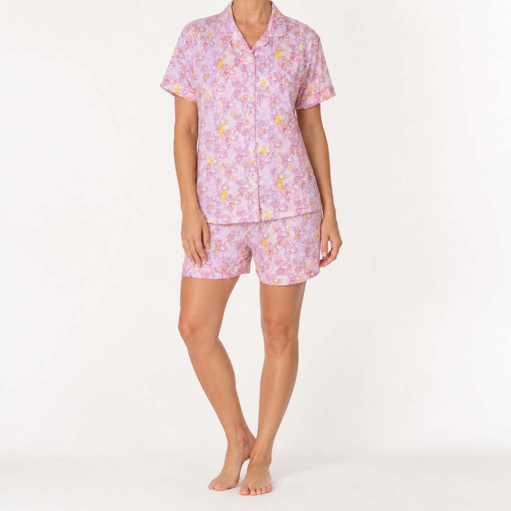 Julie | Womens Short Sleeve Cotton Shorts Pajama Set, Peach