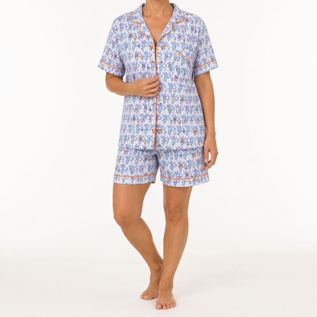 Julie | Womens Short Sleeve Cotton Shorts Pajama Set, Steel Blue