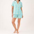 Julie | Womens Short Sleeve Cotton Shorts Pajama Set, Teal