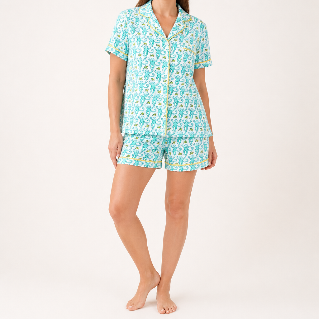 Julie | Womens Short Sleeve Cotton Shorts Pajama Set, Teal