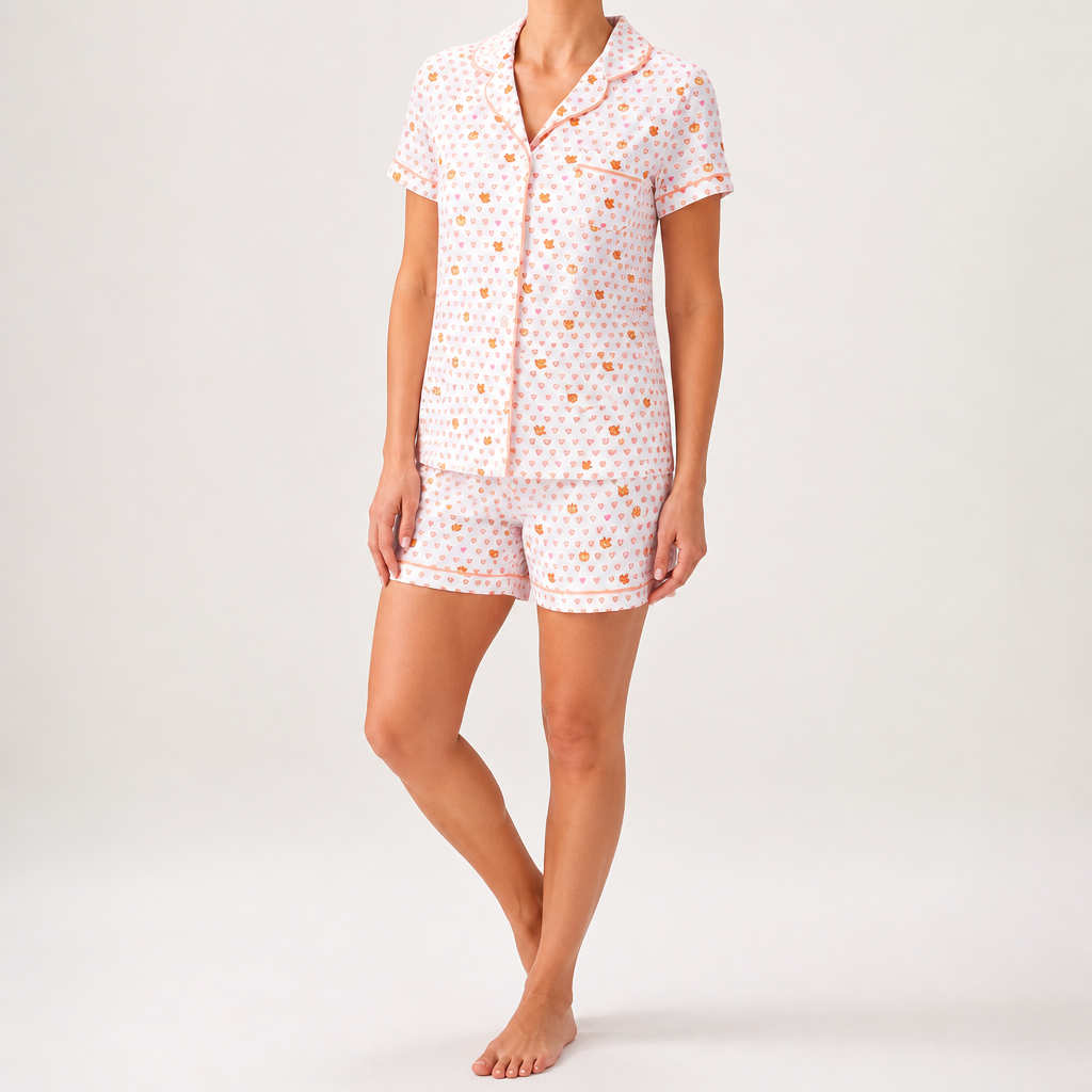 Julie | Womens Short Sleeve Cotton Shorts Pajama Set, Champagne