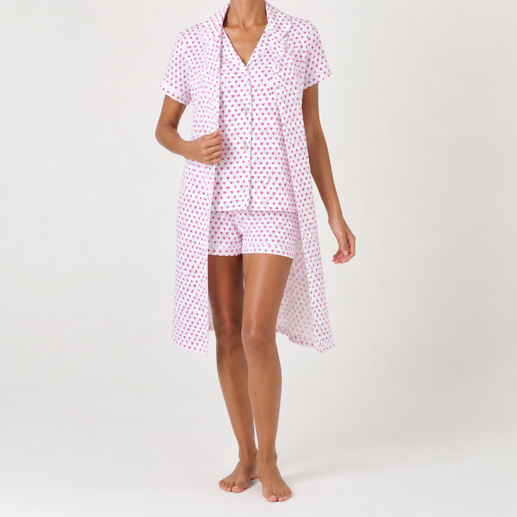 Julie | Womens Short Sleeve Cotton Shorts Pajama Set, Baby Pink