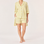 Julie | Womens Short Sleeve Cotton Shorts Pajama Set, Lemon Yellow