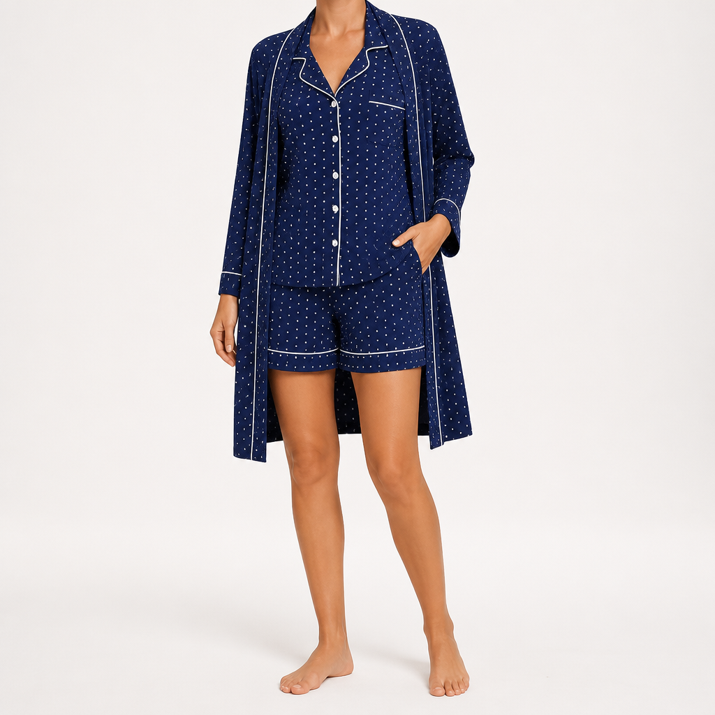 Julie | Womens Short Sleeve Cotton Shorts Pajama Set, Navy Blue