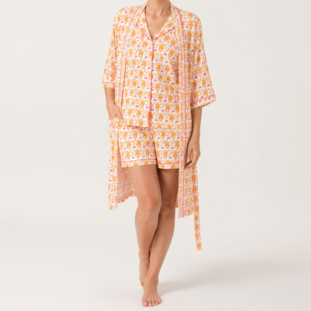 Julie | Womens Short Sleeve Cotton Shorts Pajama Set, Orange