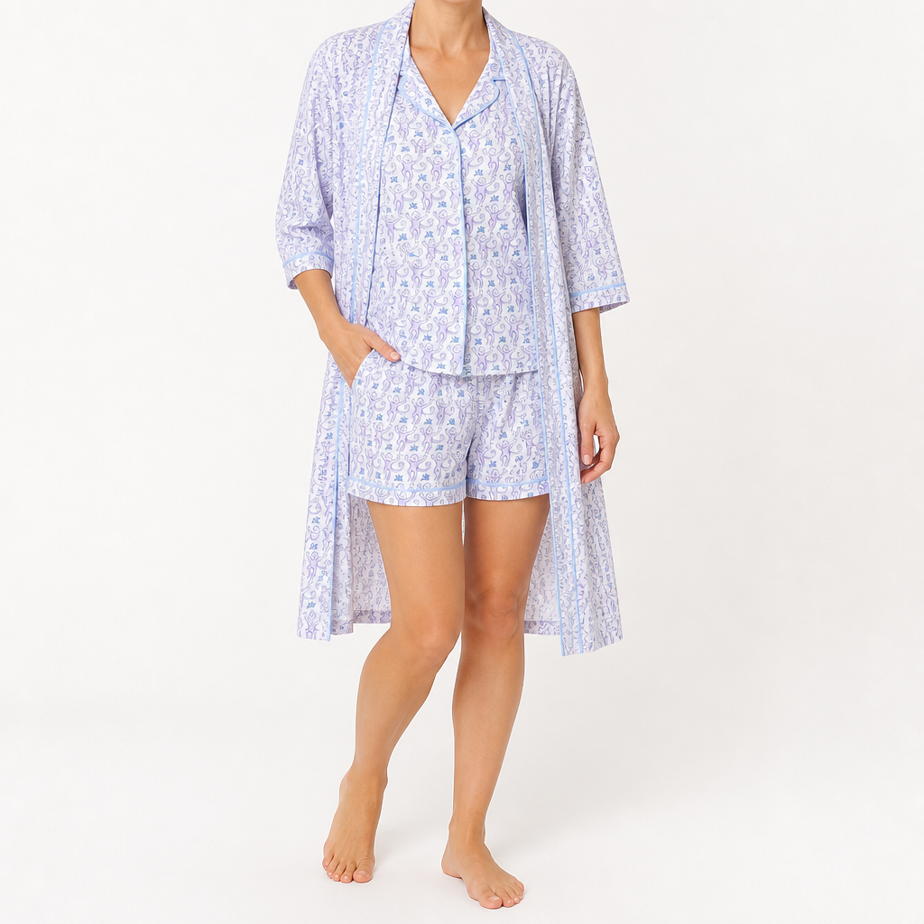 Julie | Womens Short Sleeve Cotton Shorts Pajama Set, Cornflower Blue