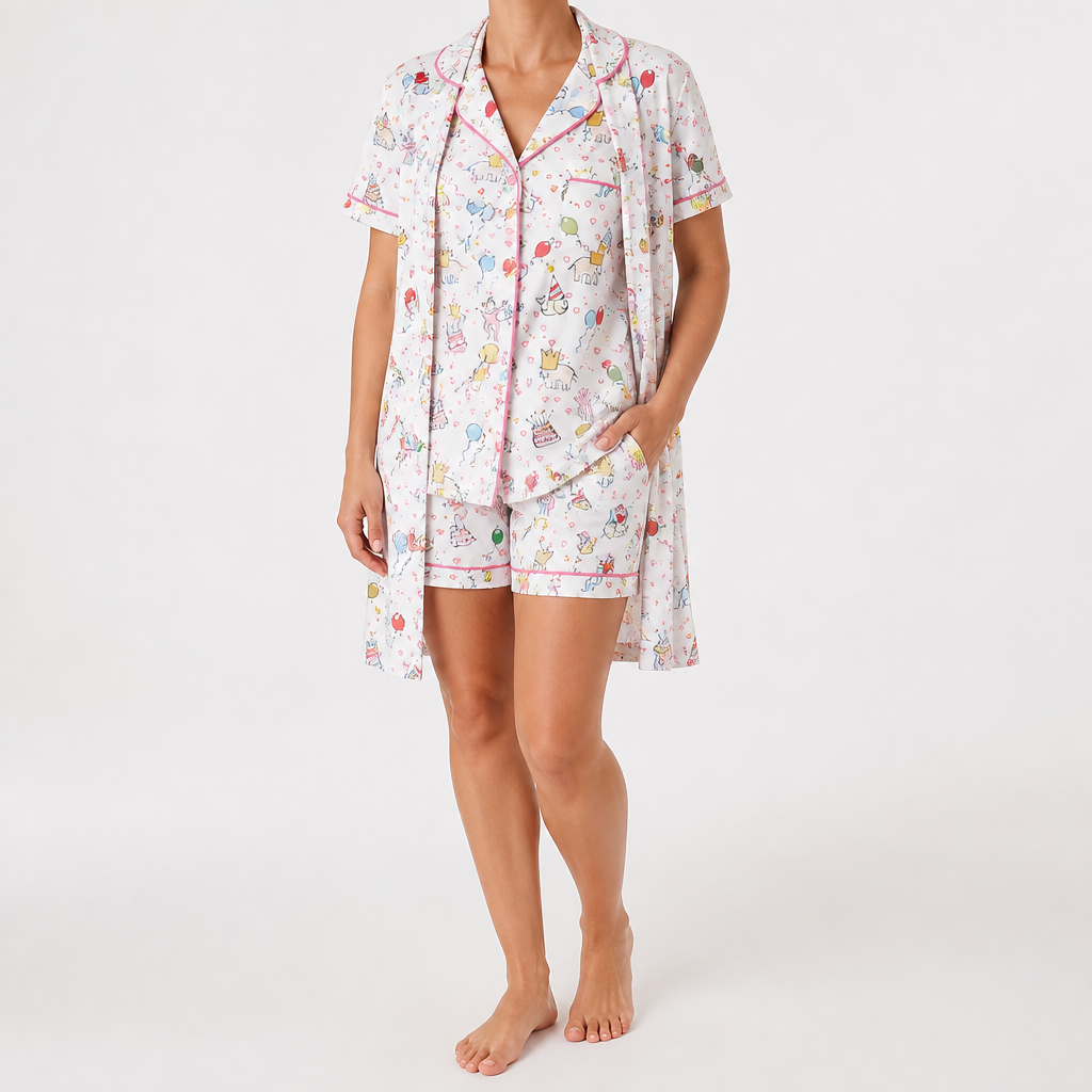 Julie | Womens Short Sleeve Cotton Shorts Pajama Set, Ivory