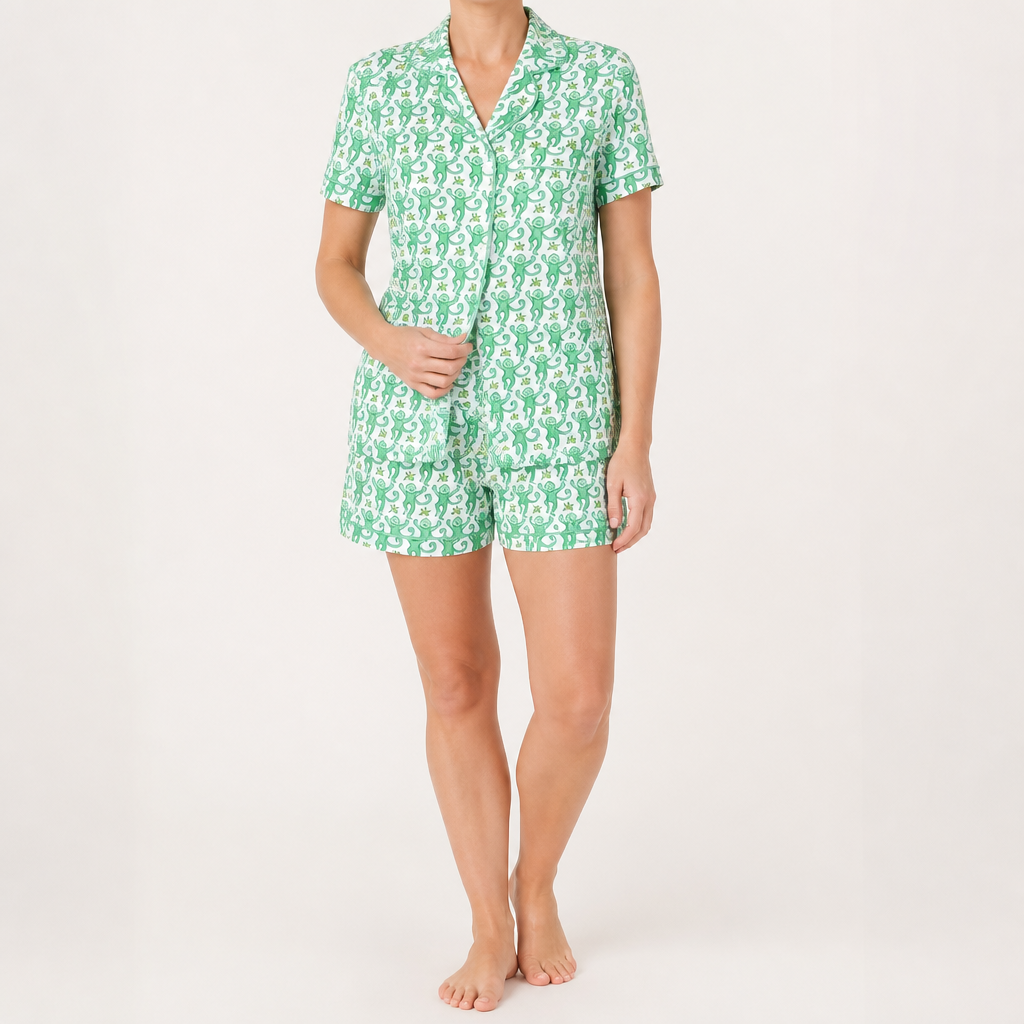 Julie | Womens Short Sleeve Cotton Shorts Pajama Set, Emerald Green