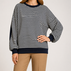 Juno | Womens Striped Long Sleeve Pullover Casual Sweatshirt, Navy Blue
