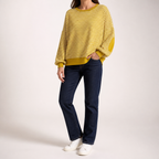 Juno | Womens Striped Long Sleeve Pullover Casual Sweatshirt, Yellow