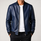 Kai | Mens Leather Slim Fit Casual Classic Fashion Jacket, Blue