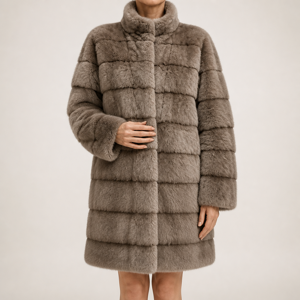 Kaitlyn | Womens Faux Fur Coat Mink Stand Collar Short Winter Jacket, Design 1