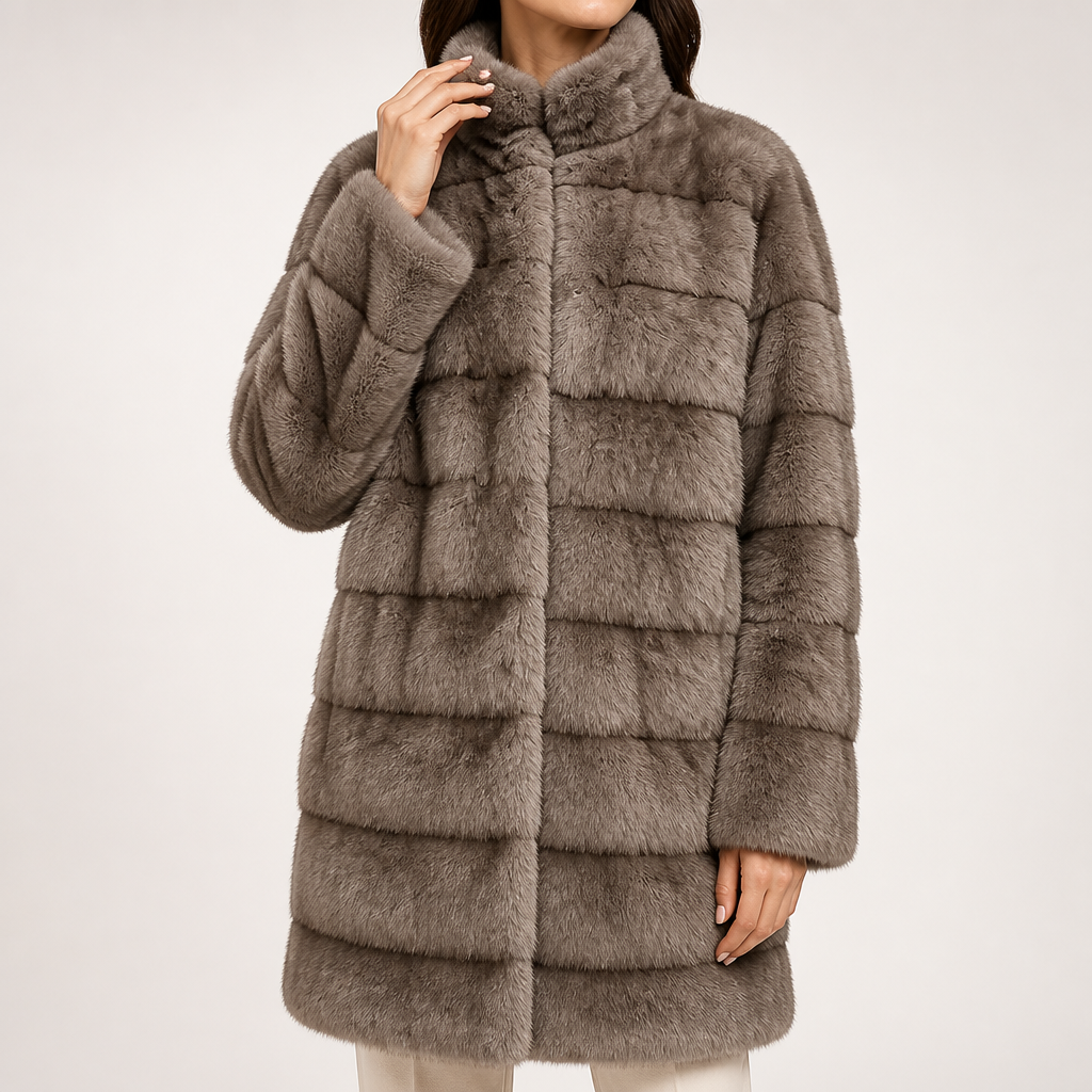 Kaitlyn | Womens Faux Fur Coat Mink Stand Collar Short Winter Jacket, Design 2