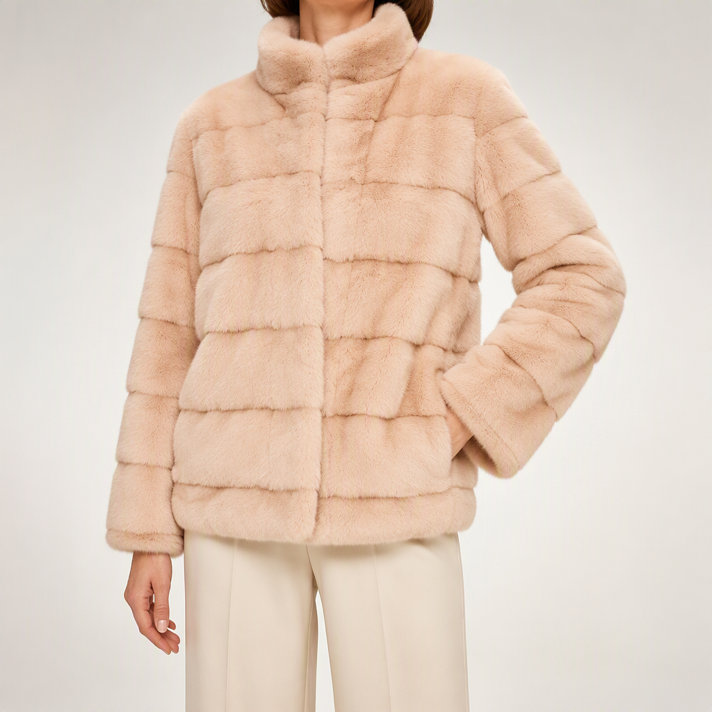 Kaitlyn | Womens Faux Fur Coat Mink Stand Collar Short Winter Jacket, Apricot