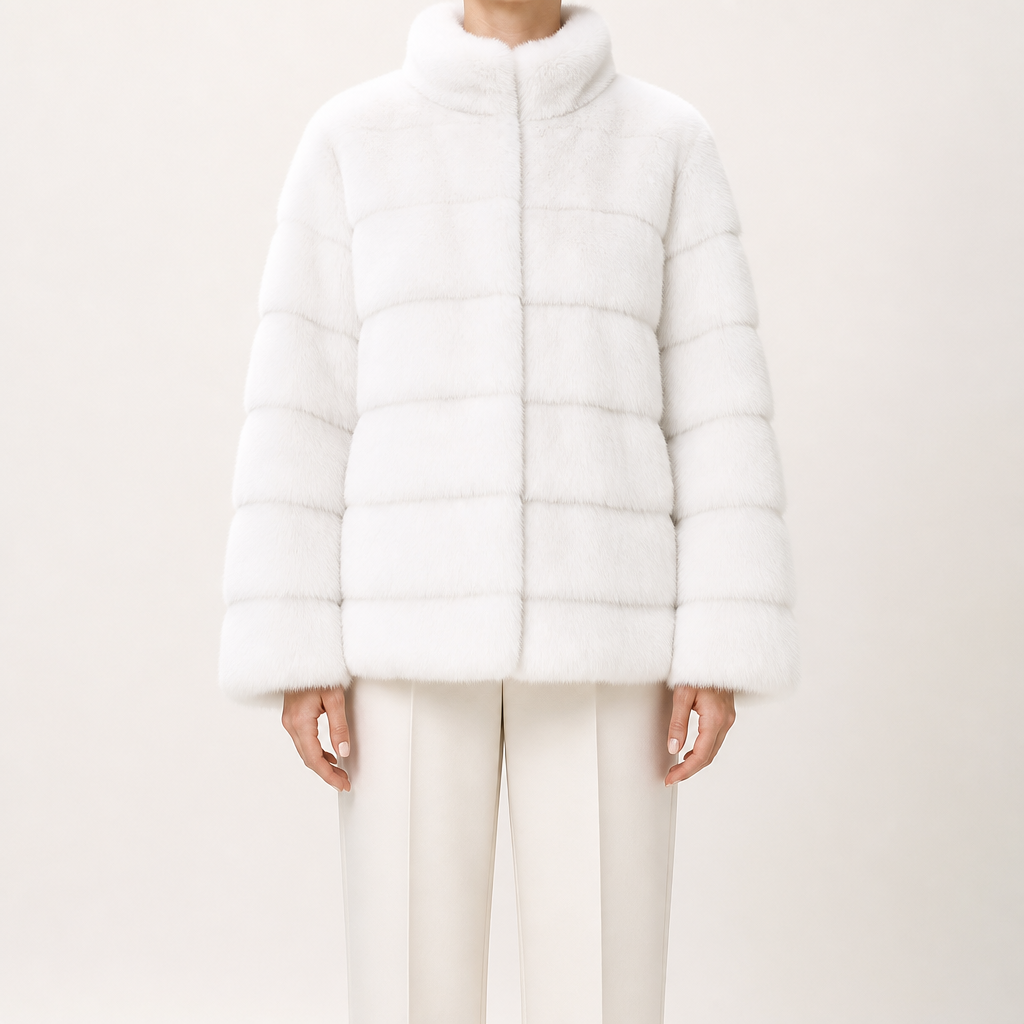Kaitlyn | Womens Faux Fur Coat Mink Stand Collar Short Winter Jacket, White