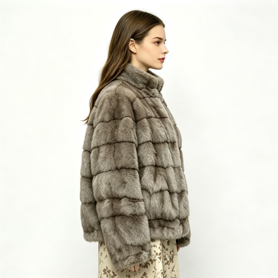 Kaitlyn | Womens Faux Fur Coat Mink Stand Collar Short Winter Jacket