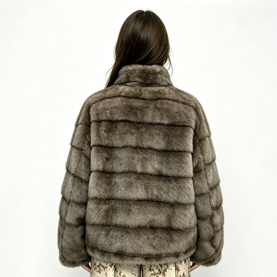 Kaitlyn | Womens Faux Fur Coat Mink Stand Collar Short Winter Jacket