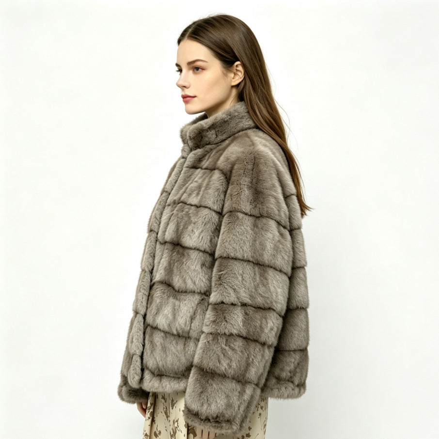 Kaitlyn | Womens Faux Fur Coat Mink Stand Collar Short Winter Jacket