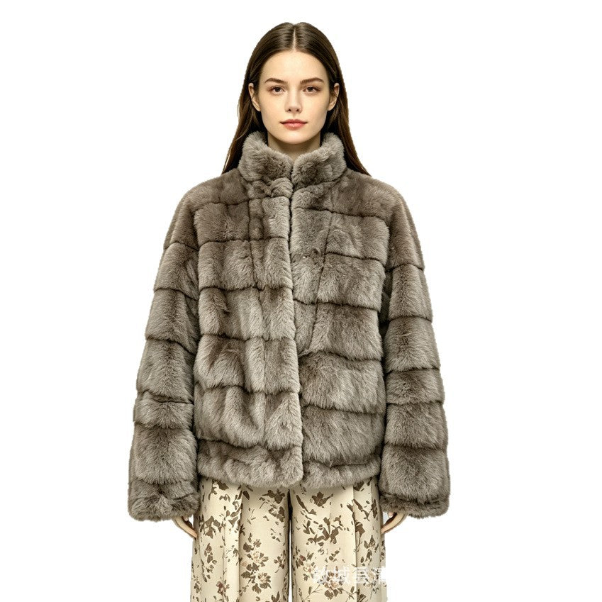 Kaitlyn | Womens Faux Fur Coat Mink Stand Collar Short Winter Jacket