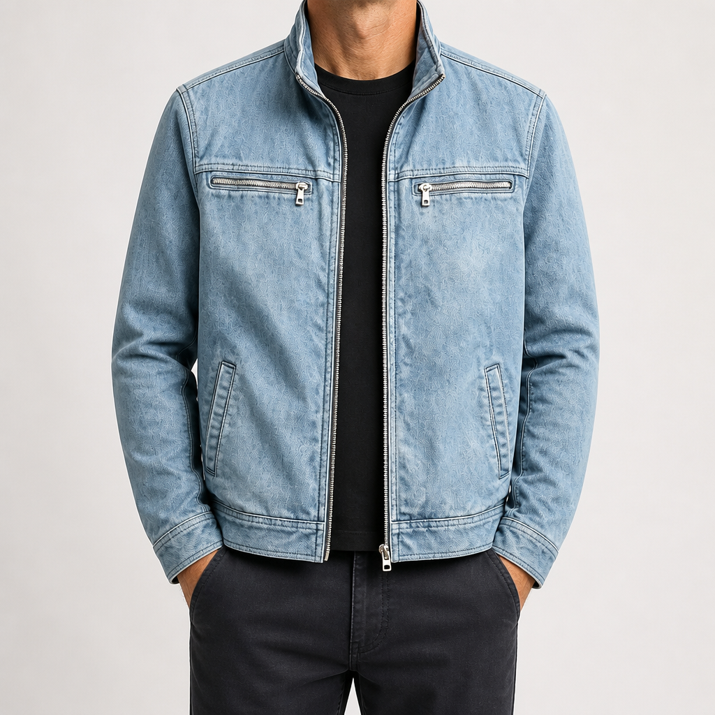 Kane | Mens Cotton Padded Work Jacket Lapel Full Zip Workwear Coat, Denim Blue