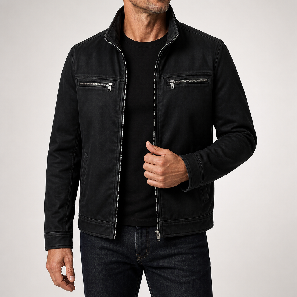 Kane | Mens Cotton Padded Work Jacket Lapel Full Zip Workwear Coat, Black
