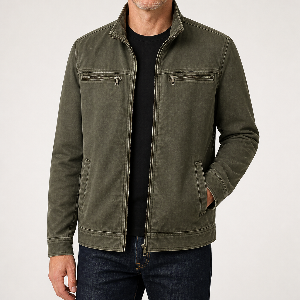 Kane | Mens Cotton Padded Work Jacket Lapel Full Zip Workwear Coat, Army Green