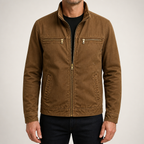 Kane | Mens Cotton Padded Work Jacket Lapel Full Zip Workwear Coat, Brown