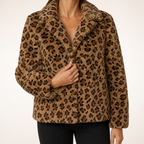 Kara | Womens Leopard Print Faux Fur Vest Sleeveless Cropped Jacket, Brown Leopard