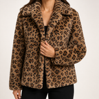 Kara | Womens Leopard Print Faux Fur Vest Sleeveless Cropped Jacket, Brown