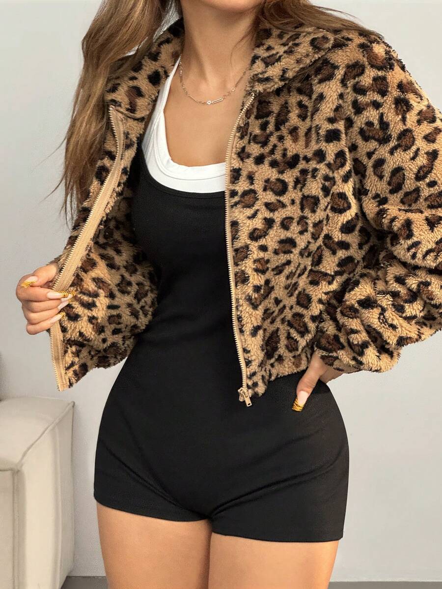 Kara | Womens Leopard Print Faux Fur Vest Sleeveless Cropped Jacket