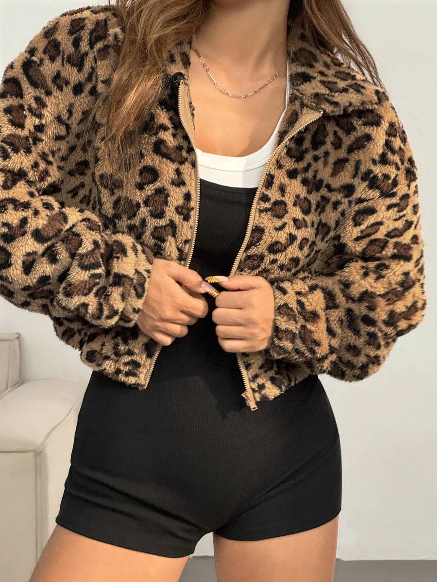 Kara | Womens Leopard Print Faux Fur Vest Sleeveless Cropped Jacket