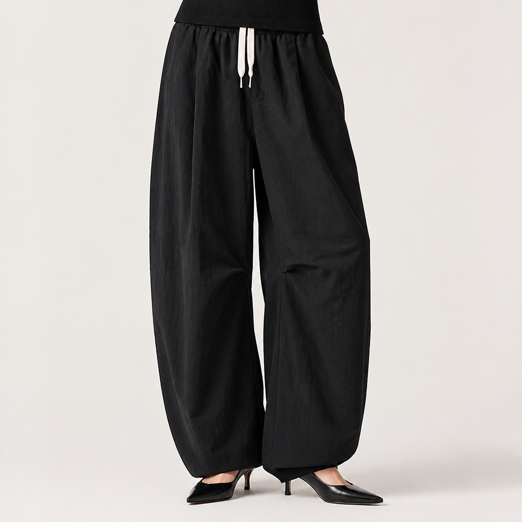 Katrina | Womens Wide Leg Straight Leg Loose Casual Trousers, Black