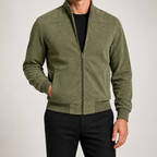 Keir | Mens Cardigan Zip Up Stand Collar Suede Jacket Coat, Army Green