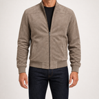Keir | Mens Cardigan Zip Up Stand Collar Suede Jacket Coat, Brown