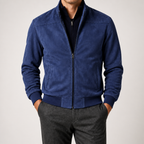 Keir | Mens Cardigan Zip Up Stand Collar Suede Jacket Coat, Navy