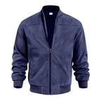 Keir | Mens Cardigan Zip Up Stand Collar Suede Jacket Coat - Navy