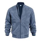 Keir | Mens Cardigan Zip Up Stand Collar Suede Jacket Coat - Sea blue
