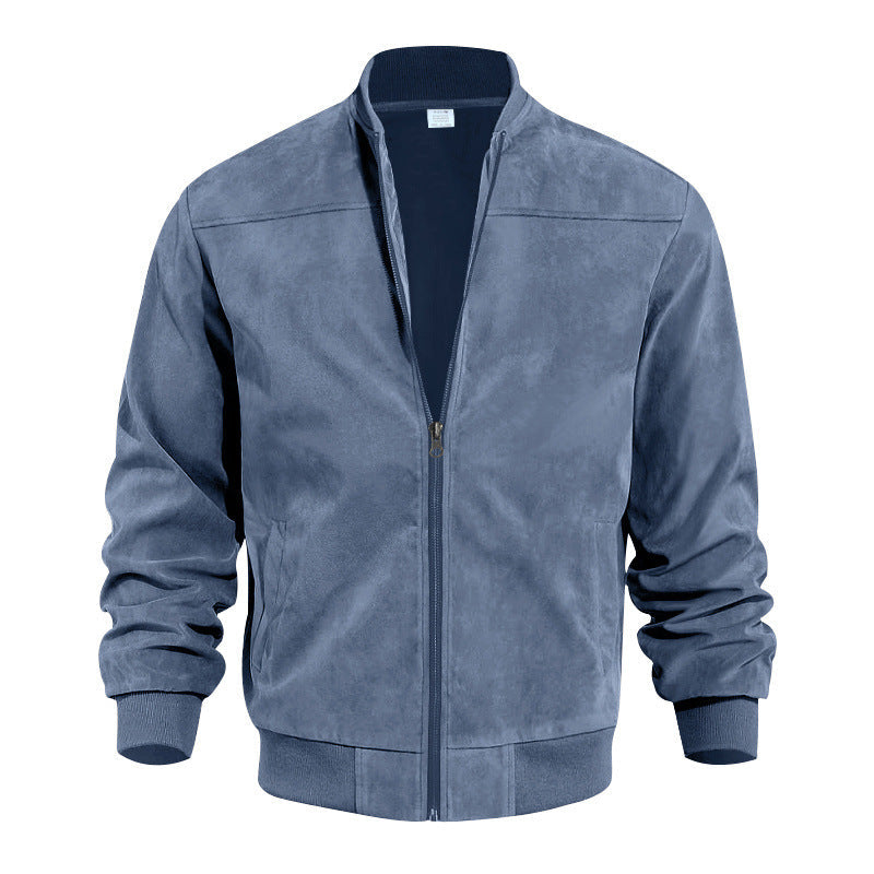 Keir | Mens Cardigan Zip Up Stand Collar Suede Jacket Coat - Sea blue