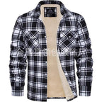 Keir | Mens Flannel Plaid Shirt Jacket, Black White Fleece Lined