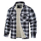 Keir | Mens Flannel Plaid Shirt Jacket, Black White Fleece Lined
